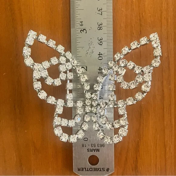 AREA Crystal Butterfly Earrings, Silver, 3”x2.75” - Picture 6 of 10